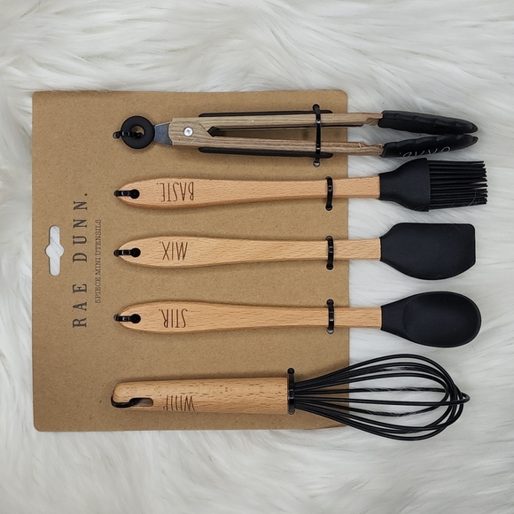 Rae Dunn 5 Piece Mini Kitchen Utensils Set Wood Black Silicone - Picture 1 of 6